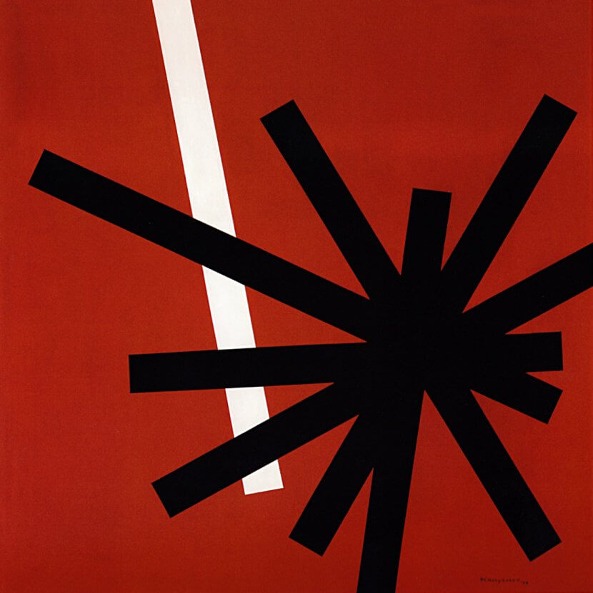 Paul Van Hoeydonck, « Composition », cat 393, huile sur panneau, 80 x 80 cm