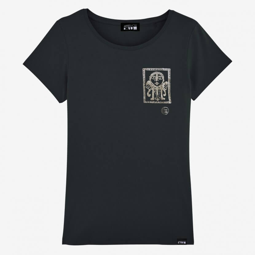 T-shirt femme noir Victor Delhez imprimé en Belgique en coton biologique