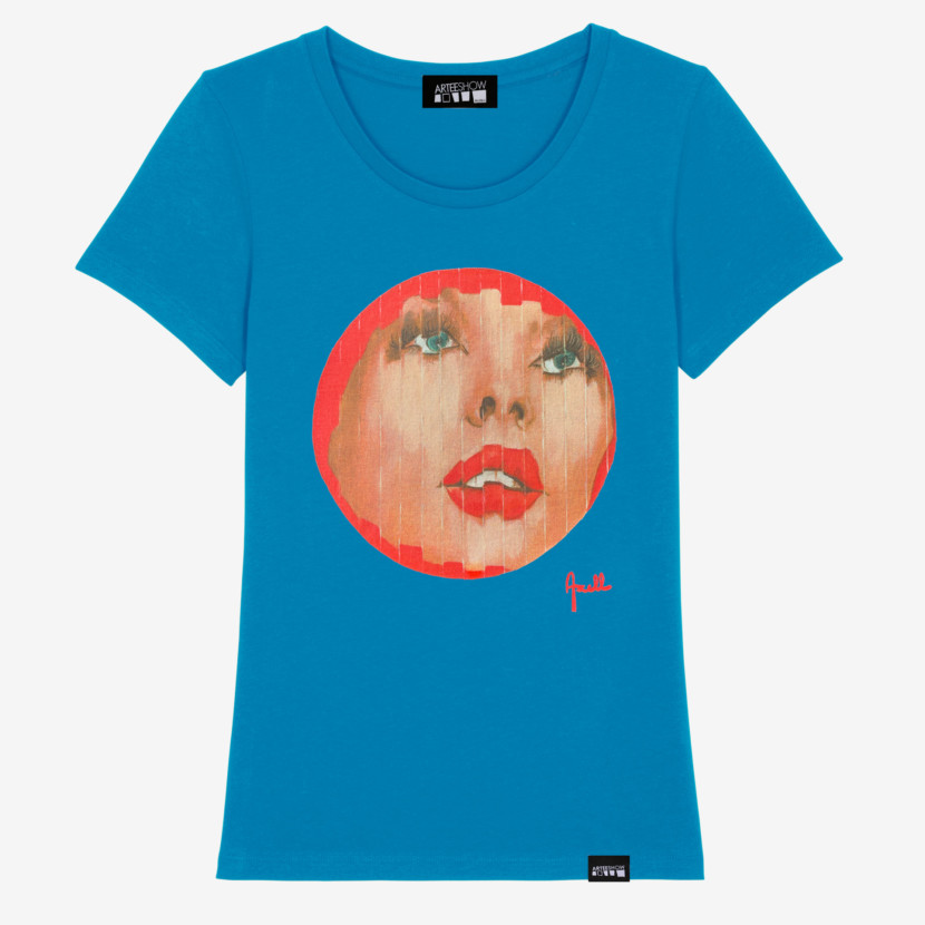 t-shirt femme bleu azur inspiré par evelyne axell