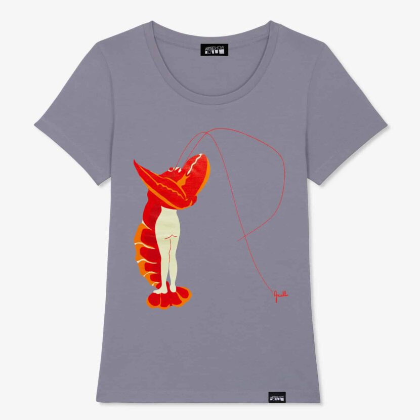 t-shirt femme gris souris evelyne axell le homard amoureux