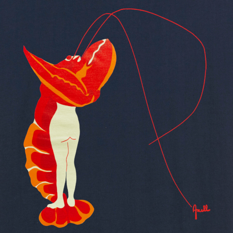 detail du t-shirt evelyne axell le homard amoureux